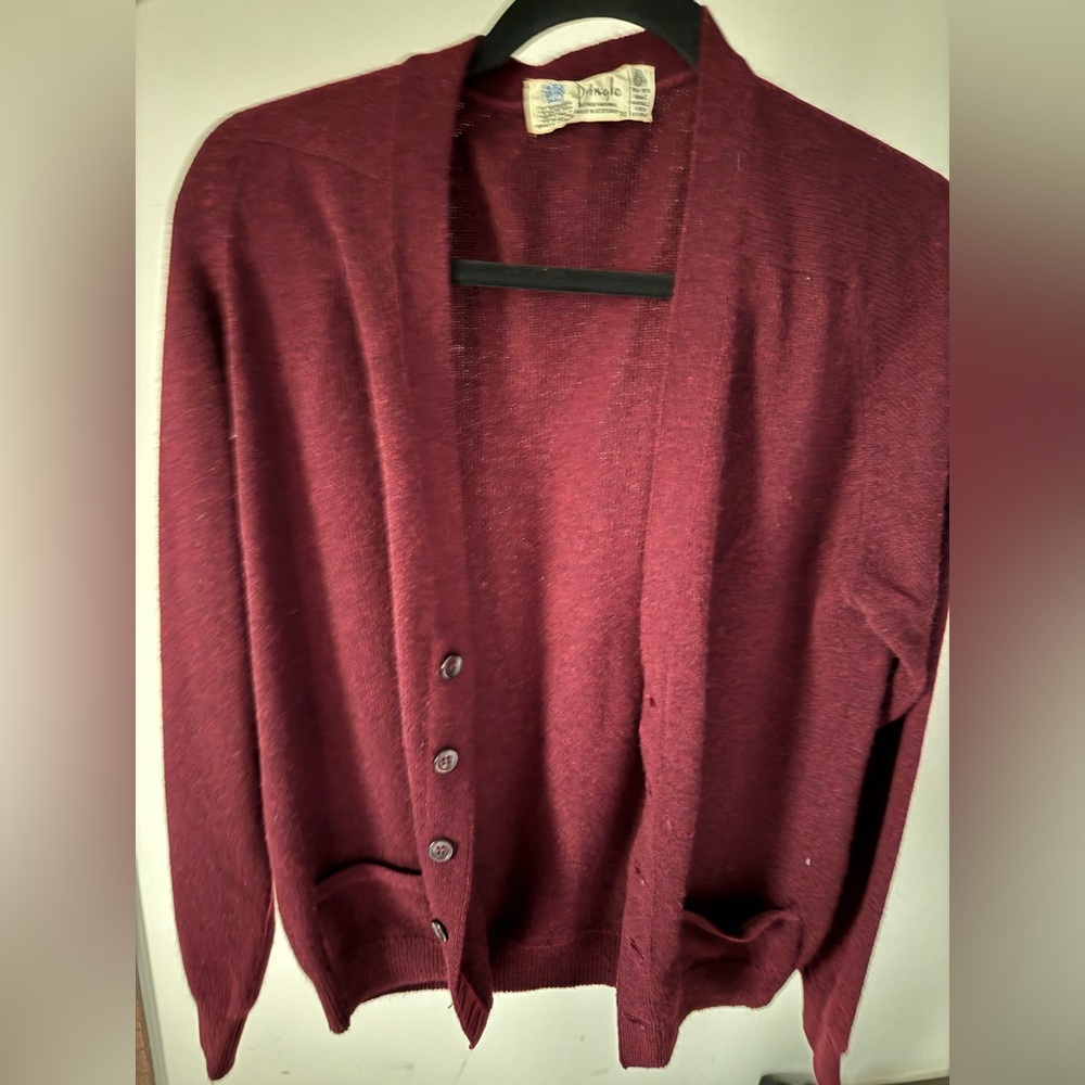 Pringle Deep Red Men's Cardigan Sweater Vintage